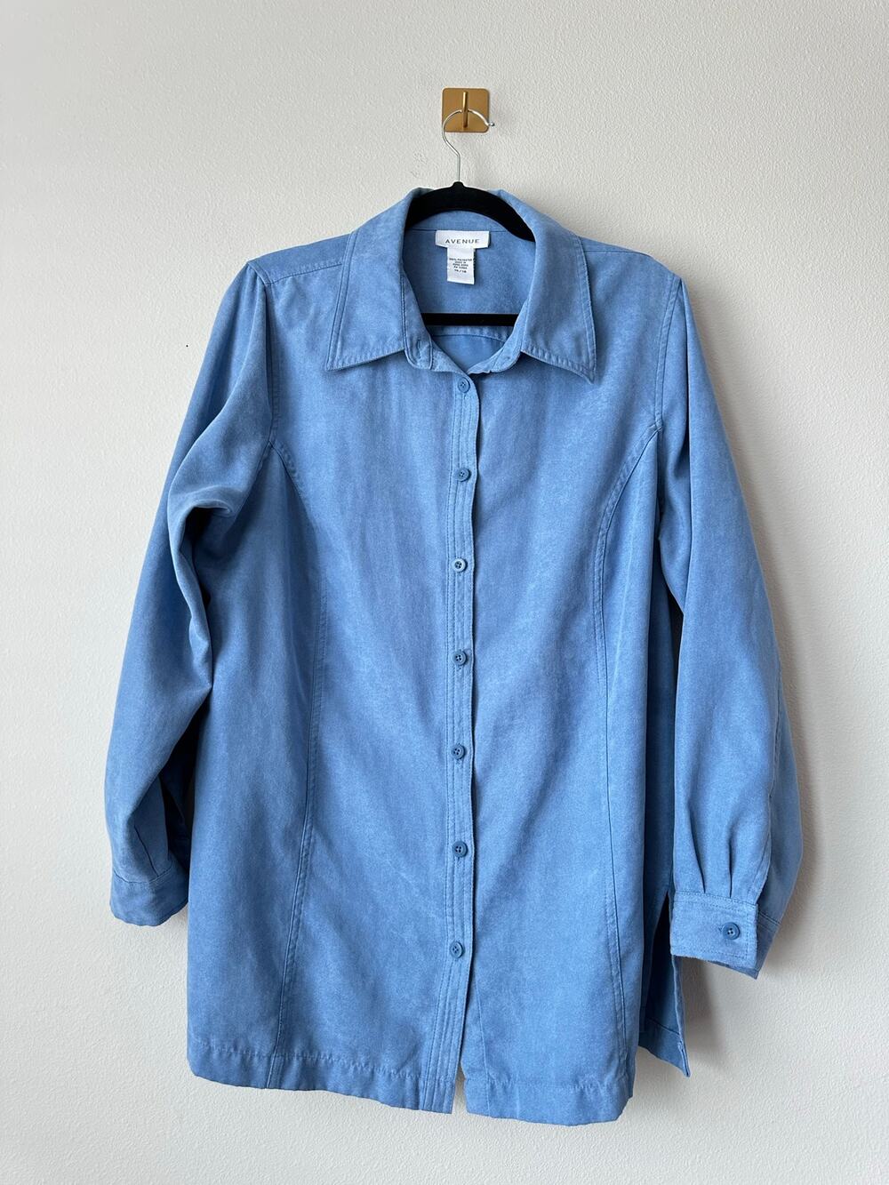 Vintage 90s Blue Faux Suede Button Front Blouse Top Size 14 16 90s Minimalist